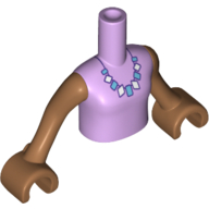 Visuel indicatif Rebrickable de Torse de mini-poupée Fille avec dessus moyen de lavande, moyen Azur et blanc collier de perles motif imprimé, bras et mains nougat moyen (Minidoll Torso Girl with Medium Lavender Top, Medium Azure and White Bead Necklace Print, Medium Nougat Arms and Hands)
