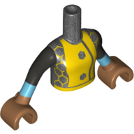 Torse de mini-poupée Fille avec nid d'abeille jaune, motif imprimé 2 boutons hexagonaux, manches en titane nacré avec motif imprimé poignets Azur moyen, mains moyennes Nougat (Minidoll Torso Girl with Yellow Honeycomb, 2 Hexagon Buttons Print, Pearl Titanium Sleeves with Medium Azure Cuffs Print, Medium Nougat Hands)