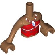 Visuel indicatif Rebrickable de Torse de mini-poupée Fille avec rouge bustier haut avec des perles, blanc et bleu pendentif collier motif imprimé, bras et mains nougat moyen (Minidoll Torso Girl with Red Strapless Top with Beads, White and Blue Pendant Necklace Print, Medium Nougat Arms and Hands)