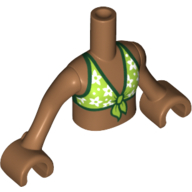 Visuel indicatif Rebrickable de Torse de mini-poupée Fille avec le dessus de bikini de vert citron avec les fleurs blanches et le motif imprimé vert foncé de garniture, bras et mains nougat moyen (Minidoll Torso Girl with Lime Bikini Top with White Flowers and Dark Green Trim Print, Medium Nougat Arms and Hands)