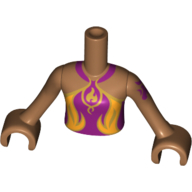 Visuel indicatif Rebrickable de Fille de torse mini-poupée avec le dessus magenta, or et orange feu symbole et garniture, motif imprimé de tatouage elfes violet foncé, bras et mains nougat moyen (Minidoll Torso Girl with Magenta Top, Gold and Orange Fire Symbol and Trim, Dark Purple Elves Tattoo Print, Medium Nougat Arms and Hands)