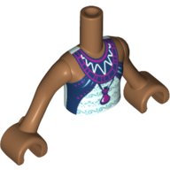 Visuel indicatif Rebrickable de Torse de mini-poupée Fille avec le dessus d'vert d’eau clair avec la garniture de bleu foncé et de magenta, le flacon, le motif imprimé d'accents de bleu clair métallique, bras et mains nougat moyen (Minidoll Torso Girl with Light Aqua Top with Dark Blue and Magenta Trim, Flask, Metallic Light Blue Accents Print, Medium Nougat Arms and Hands)