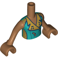 Torse de mini-poupée Fille avec chemise turquoise foncée avec motif imprimé Notes de musique, bras et mains nougat moyen (Minidoll Torso Girl with Dark Turquoise Shirt with Musical Notes Print, Medium Nougat Arms and Hands)