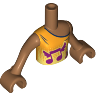 Visuel indicatif Rebrickable de Fille de torse de mini-poupée avec le dessus orange clair lumineux avec des notes de musique ailées motif imprimé, bras et mains nougat moyen (Minidoll Torso Girl with Bright Light Orange Top with Winged Music Notes Print, Medium Nougat Arms and Hands)