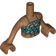 Torse de mini-poupée fille avec chemise courte lignes bleues, patchs bleu azur motif imprimé, bras et mains nougat moyen (Minidoll Torso Girl with Short Shirt Blue Lines, Azure Patches Print, Medium Nougat Arms and Hands)