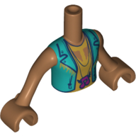 Visuel indicatif Rebrickable de Torse de mini-poupée Fille avec veste Turquoise foncée, chemise jaune, collier avec musique note cintre motif imprimé, bras et mains nougat moyen (Minidoll Torso Girl with Dark Turquoise Jacket, Yellow Shirt, Necklace with Music Note Hanger Print, Medium Nougat Arms and Hands)