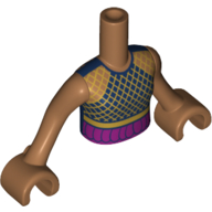 Visuel indicatif Rebrickable de Torse de mini-poupée Fille avec gilet bleu foncé avec bas de poisson doré, ceinture violette, bras et mains nougat moyen (Minidoll Torso Girl with Dark Blue Vest with Gold Fish Stocking, Purple Belt, Medium Nougat Arms and Hands)