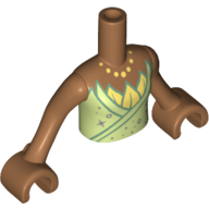 Visuel indicatif Rebrickable de Torse de mini-poupée Fille avec robe vert vif avec feuilles jaunes / motif imprimé de fleurs, bras et mains nougat moyen (Minidoll Torso Girl with Bright Green Dress with Yellow Leaves/Flower Print, Medium Nougat Arms and Hands)