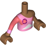 Visuel indicatif Rebrickable de Torse de mini-poupée Fille avec étoile de corail sur le cercle magenta, motif imprimé chemise rose vif, bras et mains nougat moyen (Minidoll Torso Girl with Coral Star on Magenta Circle, Bright Pink Shirt Print, Medium Nougat Arms and Hands)