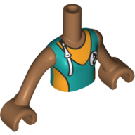 Visuel indicatif Rebrickable de Fille de torse mini-poupée avec costume de natation bleu foncé / jaune, logo de cheval de mer, motif imprimé à glissière, bras et mains nougat moyen (Minidoll Torso Girl with Dark Azure/Yellow Swimming Suit, Sea Horse Logo, Zipper Print, Medium Nougat Arms and Hands)