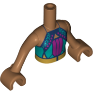 Visuel indicatif Rebrickable de Fille de torse mini-poupée avec turquoise foncé / haut violet foncé, lacets bleu foncé, motif imprimé ceinture orange clair, bras et mains nougat moyen (Minidoll Torso Girl with Dark Turquoise/Dark Purple Top, Dark Blue Laces, Light Orange Belt Print, Medium Nougat Arms and Hands)