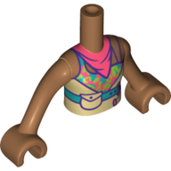Visuel indicatif Rebrickable de Torse de mini-poupée Fille avec ceinture bleu moyen, haut coloré, écharpe de corail, bras et mains nougat moyen (Minidoll Torso Girl with Medium Blue Belt, Colored Top, Coral Scarf, Medium Nougat Arms and Hands)