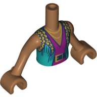 Visuel indicatif Rebrickable de Torse de mini-poupée Fille avec veste turquoise foncée, chemise magenta, garniture bleu foncé, motif imprimé ceinture, bras et mains nougat moyen (Minidoll Torso Girl with Dark Turquoise Jacket, Magenta Shirt, Dark Blue Trim, Belt Print, Medium Nougat Arms and Hands)