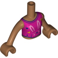 Visuel indicatif Rebrickable de Mini-poupée torse fille avec haut magenta avec motif imprimé lapin rose clair lumineux, bras et mains nougat moyen (Minidoll Torso Girl with Magenta Top with Bright Light Pink Bunny Print, Medium Nougat Arms and Hands)