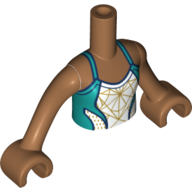 Visuel indicatif Rebrickable de Torse de mini-poupée Fille avec le dessus blanc/turquoise foncé avec le motif imprimé de décorations d'or, bras et mains nougat moyen (Minidoll Torso Girl with White/Dark Turquoise Top with Gold Decorations Print, Medium Nougat Arms and Hands)