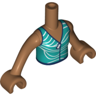 Visuel indicatif Rebrickable de Torse de mini-poupée Fille avec Turquoises foncées / haut blanc, garniture bleu foncé, bras et mains nougat moyen (Minidoll Torso Girl with Dark Turquoises/White Top, Dark Blue Trim, Medium Nougat Arms and Hands)