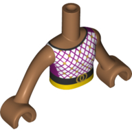 Visuel indicatif Rebrickable de Torse de mini-poupée Fille avec chemise blanche, rayures magenta, motif imprimé ceinture marron foncé, bras et mains nougat moyen (Minidoll Torso Girl with White Shirt, Magenta Stripes, Dark Brown Belt Print, Medium Nougat Arms and Hands)