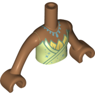 Visuel indicatif Rebrickable de Torse de mini-poupée Fille avec robe vert jaunâtre, feuilles jaunes, moyen Azur Collier motif imprimé, bras et mains nougat moyen (Minidoll Torso Girl with Yellowish Green Dress, Yellow Leaves, Medium Azure Necklace Print, Medium Nougat Arms and Hands)