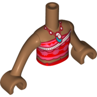 Visuel indicatif Rebrickable de Torse de mini-poupée Fille avec le dessus rouge/rose, collier rouge foncé, modèle imprimé blanc de sangle, bras et mains nougat moyen (Minidoll Torso Girl with Red/Pink Top, Dark Red Necklace, White Strap Print, Medium Nougat Arms and Hands)