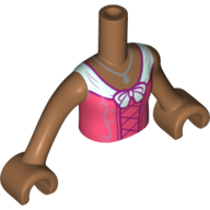 Visuel indicatif Rebrickable de Torse de mini-poupée Fille avec robe corail, noeud blanc, motif imprimé lacets rose foncé, bras et mains nougat moyen (Minidoll Torso Girl with Coral Dress, White Bow, Dark Pink Laces Print, Medium Nougat Arms and Hands)
