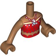 Visuel indicatif Rebrickable de Torse de mini-poupée Fille avec le dessus rouge, garniture rouge foncé, Shel Collier motif imprimé, bras et mains nougat moyen (Minidoll Torso Girl with Red Top, Dark Red Trim, Shel Necklace Print, Medium Nougat Arms and Hands)