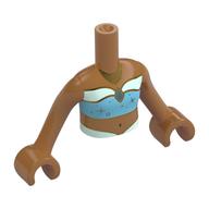 Torse de mini-poupée fille avec brillant bleu clair/blanc haut, or garniture, pendentif motif imprimé, bras et mains nougat moyen (Minidoll Torso Girl with Bright Light Blue/White Top, Gold Trim, Pendant Print, Medium Nougat Arms and Hands)