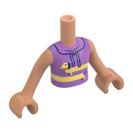 Torse de mini-poupée Fille avec moyen sweat à capuche lavande, lumineux jaune clair chien étiré autour motif imprimé, bras et mains nougat (Minidoll Torso Girl with Medium Lavender Hoodie, Bright Light Yellow Stretched Dog Around Print, Nougat Arms and Hands)