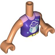 Visuel indicatif Rebrickable de Torse de mini-poupée fille avec haut violet foncé avec ovni, motif : chemise rose vif, bras et mains nougat (Minidoll Torso Girl with Dark Purple Top with UFO, Bright Pink Shirt Print, Nougat Arms and Hands)