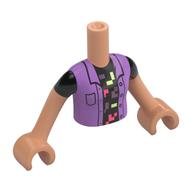 Visuel indicatif Rebrickable de Torse de mini-poupée fille avec veste lavande moyen, chemise noire, lumineux jaune clair/corail/lavande décorations pixelisées motif imprimé, bras et mains nougat (Minidoll Torso Girl with Medium Lavender Jacket, Black Shirt, Bright Light Yellow/Coral/Lavender Pixelated Decorations Print, Nougat Arms and Hands)