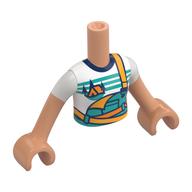 Fille de torse mini-poupée avec dungarees turquoise foncé, tente orange, arbres bleu foncé, ciel turquoise foncé, motif imprimé au sol, bras et mains nougat (Minidoll Torso Girl with Dark Turquoise Dungarees, Orange Tent, Dark Blue Trees, Dark Turquoise Sky, Ground Print, Nougat Arms and Hands)