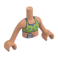 Visuel indicatif Rebrickable de Fille de torse de mini-poupée avec le dessus de vert citron, les chats argentés, la cicatrice, le modèle imprimé de sac de colostomie, bras et mains nougat (Minidoll Torso Girl with Lime Top, Silver Cats, Scar, Colostomy Bag Print, Nougat Arms and Hands)