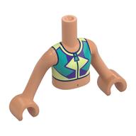 Visuel indicatif Rebrickable de Torse de mini-poupée Fille avec motif imprimé haut vert jaunâtre / turquoise foncé / violet foncé, bras et mains nougat (Minidoll Torso Girl with Yellowish Green/Dark Turquoise/Dark Purple Top Print, Nougat Arms and Hands)