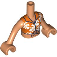 Visuel indicatif Rebrickable de Torse de mini-poupée Fille avec dessus orange rougeâtre, motif imprimé de feuilles blanches, bras et mains nougat (Minidoll Torso Girl with Reddish orange Top, White Leaves Print, Nougat Arms and Hands)