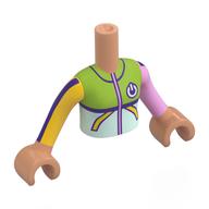 Torse de mini-poupée fille avec motif imprimé vert citron / lumière aua / rose clair / jaune / violet foncé, bras et mains nougat (Minidoll Torso Girl with Lime/Light Aua/Bright Pink/Yellow/Dark Purple Wetsuit Print, Nougat Arms and Hands)