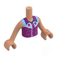 Visuel indicatif Rebrickable de Fille de torse mini-poupée avec chemise violet foncé / bleu clair, éclairs, motif imprimé de points bleus en métal, bras et mains nougat (Minidoll Torso Girl with Dark Purple/Light Blue Shirt, Lightning Bolts, Metal Blue Dots Print, Nougat Arms and Hands)