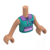 Mini-poupée torse fille avec capuche turquoise foncé, col lavande, poches motif imprimé, bras et mains nougat (Minidoll Torso Girl with Dark Turquoise Hoody, Lavender Collar, Pockets Print, Nougat Arms and Hands)