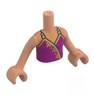 Visuel indicatif Rebrickable de Torse de mini-poupée Fille avec robe magenta, or Garniture, sangles motif imprimé, bras et mains nougat (Minidoll Torso Girl with Magenta Dress, Gold Trim, Straps Print, Nougat Arms and Hands)