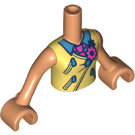 Visuel indicatif Rebrickable de Torse de mini-poupée Fille avec gilet jaune clair lumineux, cravate, fleur, motif imprimé chemise bleue, bras et mains nougat (Minidoll Torso Girl with Bright Light Yellow Vest, Tie, Flower, Blue Shirt Print, Nougat Arms and Hands)