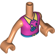 Torse de mini-poupée Fille avec chemise rose foncé, collier jaune, ceinture bleue moyenne, collier avec engrenages, bras et mains nougat (Minidoll Torso Girl with Dark Pink Shirt, Yellow Collar, Medium Blue Belt, Necklace with Gears, Nougat Arms and Hands)