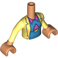 Visuel indicatif Rebrickable de Torse de mini-poupée fille avec veste jaune clair vif, chemise azur foncé avec cupcake, motif : col rose foncé, bras et mains nougat (Minidoll Torso Girl with Bright Light Yellow Jacket, Dark Azure Shirt with Cupcake, Dark Pink Collar Print, Nougat Arms and Hands)