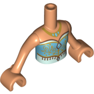 Visuel indicatif Rebrickable de Torse de mini-poupée Fille avec robe bleue brillante, cintre diamant, or Garniture, or Collier motif imprimé, bras et mains nougat (Minidoll Torso Girl with Bright Blue Dress, Diamond Hanger, Gold Trim, Gold Necklace Print, Nougat Arms and Hands)