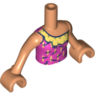 Visuel indicatif Rebrickable de Torse de mini-poupée Fille avec chemise rose foncé avec 1 sangle, bordure bleu foncé, motif imprimé volants jaune clair lumineux, bras et mains nougat (Minidoll Torso Girl with Dark Pink Shirt with 1 Strap, Dark Blue Trim, Bright Light Yellow Ruffles Print, Nougat Arms and Hands)