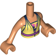 Visuel indicatif Rebrickable de Torse de mini-poupée Fille avec haut jaune, garniture bleu foncé, motif imprimé ceinture rose, bras et mains nougat (Minidoll Torso Girl with Yellow Top, Dark Blue Trim, Pink Belt Print, Nougat Arms and Hands)