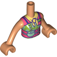 Visuel indicatif Rebrickable de Fille de torse mini-poupée avec corail/pourpre foncé haut, poche bleu moyen, orange clair vif ceinture motif imprimé, bras et mains nougat (Minidoll Torso Girl with Coral/Dark Purple Top, Medium Blue pocket, Bright Light Orange Sash Print, Nougat Arms and Hands)