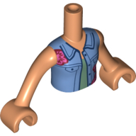 Mini-poupée torse fille avec veste bleu moyen, motif imprimé haut vert sable, bras et mains nougat (Minidoll Torso Girl with Medium Blue Jacket, Sand Green Top Print, Nougat Arms and Hands)