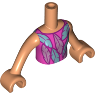 Visuel indicatif Rebrickable de Torse de mini-poupée Fille avec le dessus rose foncé, Magenta bordure, plumes imprimé, bras et mains nougat (Minidoll Torso Girl with Dark Pink Top, Magenta Trim, Feathers Print, Nougat Arms and Hands)