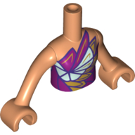 Visuel indicatif Rebrickable de Mini-poupée torse fille avec magenta/léger vert d’eau/or plumes haut motif imprimé, bras et mains nougat (Minidoll Torso Girl with Magenta/Light Aqua/Gold Feathers Top Print, Nougat Arms and Hands)