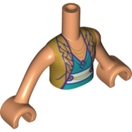 Visuel indicatif Rebrickable de Mini-poupée torse fille avec haut turquoise foncé, veste dorée motif imprimé, bras et mains nougat (Minidoll Torso Girl with Dark Turquoise Top, Gold Jacket Print, Nougat Arms and Hands)