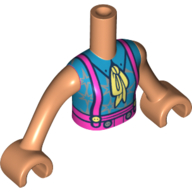 Visuel indicatif Rebrickable de Torse de mini-poupée Fille avec le dessus d'azur moyen, rose dans l'ensemble, motif imprimé de mouchoir jaune clair lumineux, bras et mains nougat (Minidoll Torso Girl with Medium Azure Top, Pink Overall, Bright Light Yellow Handkerchief Print, Nougat Arms and Hands)