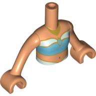Visuel indicatif Rebrickable de Mini-poupée torse fille avec brillant bleu clair/noir azur haut, or garniture motif imprimé, bras et mains nougat (Minidoll Torso Girl with Bright Light Blue/Dark Azure Top, Gold Trim Print, Nougat Arms and Hands)